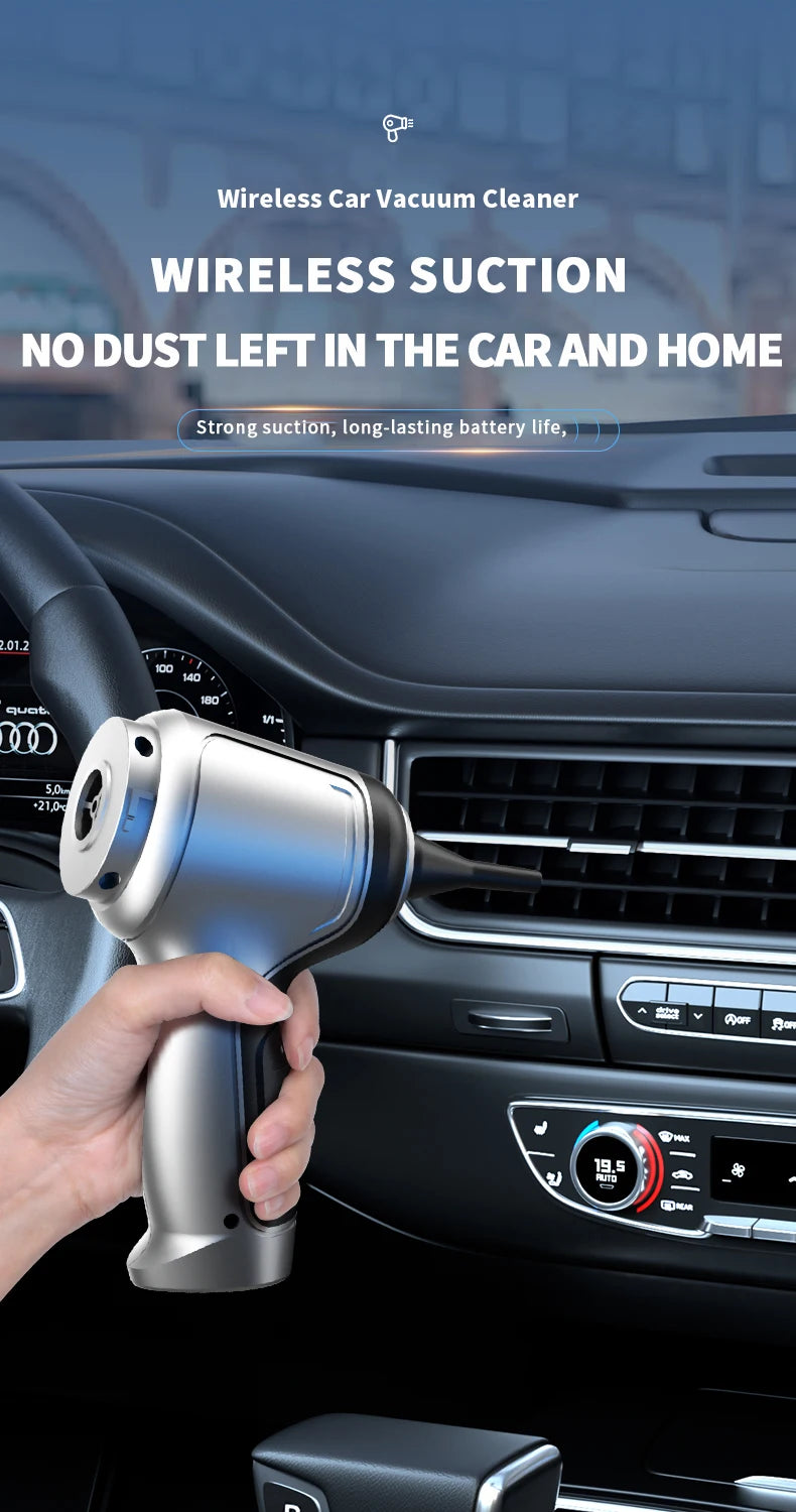 Using the cordless handheld vacuum on a car dashboard