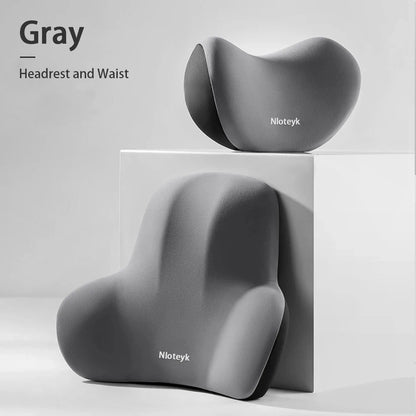 Gray memory foam neck pillow and lumbar pillow set